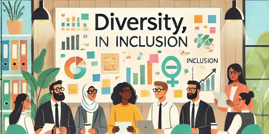 Building Inclusive Workplaces DEI Strategies for US Businesses – Diverse team of professionals collaborating at a modern office table