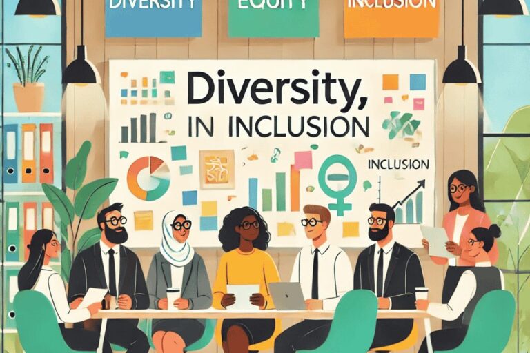 Building Inclusive Workplaces DEI Strategies for US Businesses – Diverse team of professionals collaborating at a modern office table
